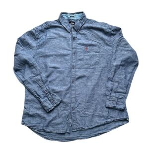 Artistry in Motion Linen Blend Blue Button Down Long Sleeve